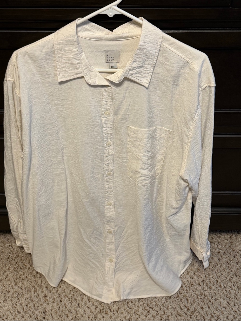 a new day Cream Textured Casual Button-Down Shirt Large 1056
